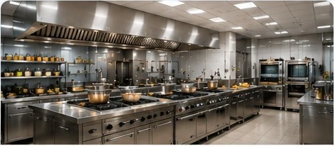 Large modern hotel commercial kitchen