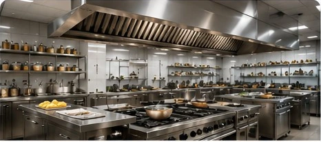 Modern stainless-steel restaurant kitchen equipment