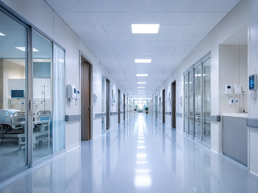 Clean modern hospital and healthcare corridor