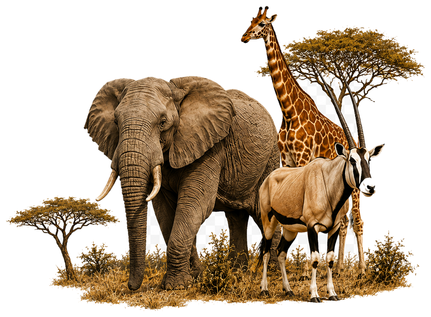 Elephant, giraffe and oryx wildlife artwork for Wajir conservation